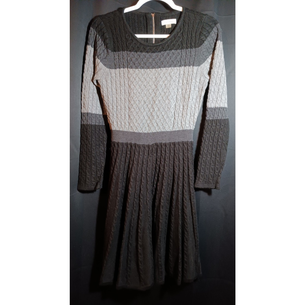 Calvin Klein Women’s Sweater Dress Size M Cable Knit Gray Black Fit & Flare